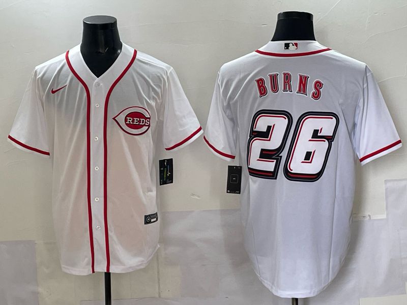 Men 2025 Cincinnati Reds #26 Burns White Nike MLB Jersey style 010
